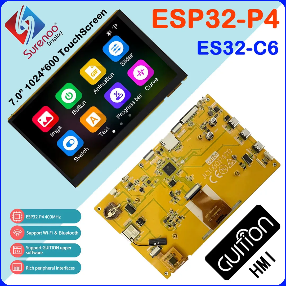 ESP32-P4 7.0 inch 1024*600 IPS HMI LCD Module Screen Display Touch Panel JC1060P470 Camera WIFI Bluetooth for Arduino LVGL