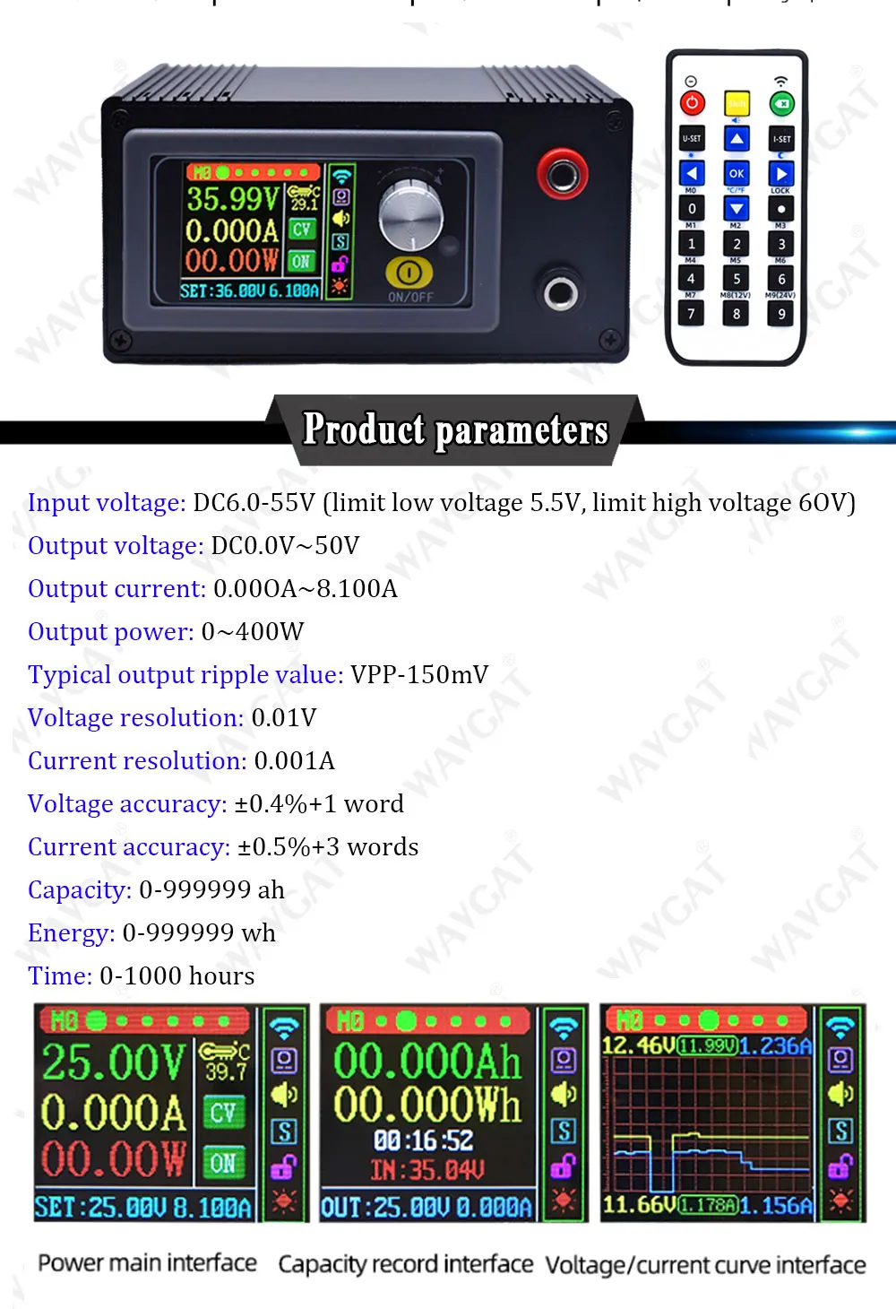 High-end DC DC Buck Converter CC CV 0-50V 6A 8A 216W 400W Power Module Adjustable Regulated laboratory power supply WIFF APP