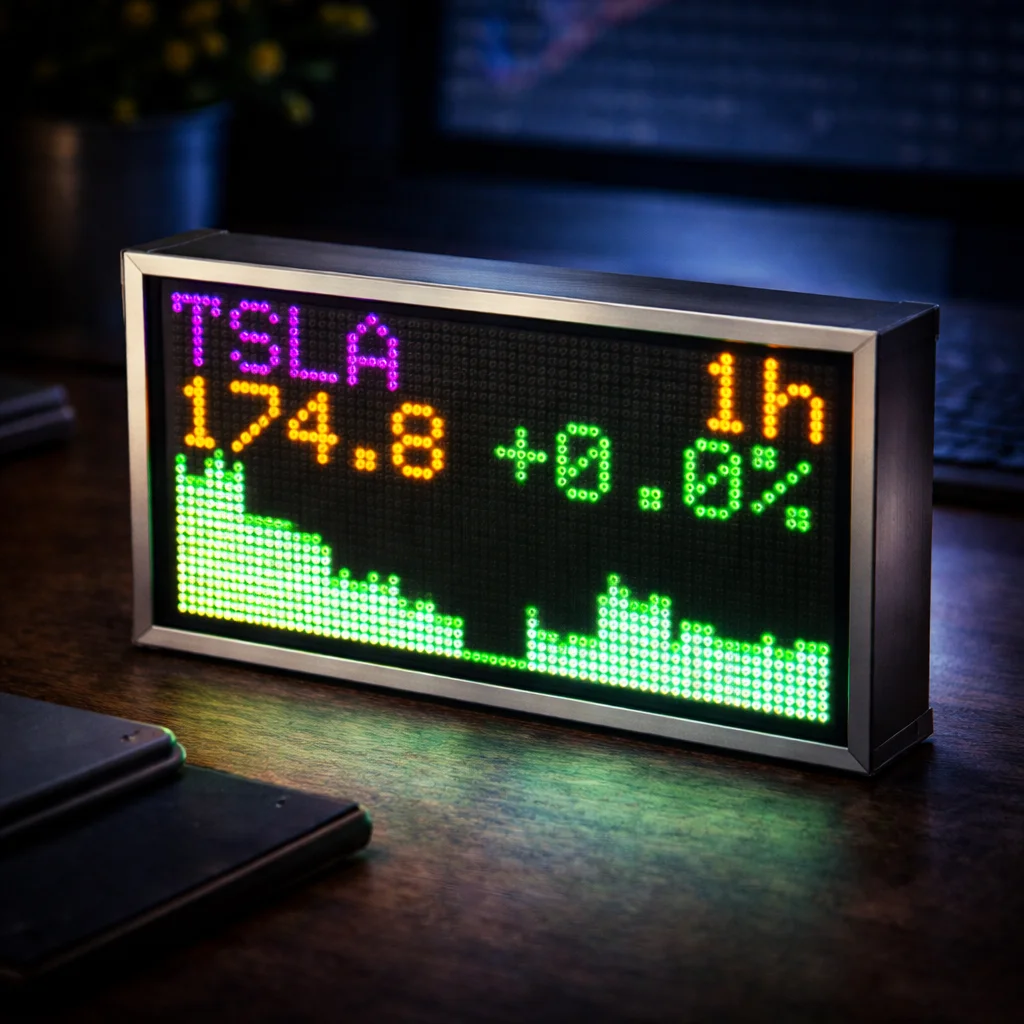 WiFi Crypto Price Display Real-Time Bitcoin Stock Ticker LED Pixel Screen Desktop Monitor