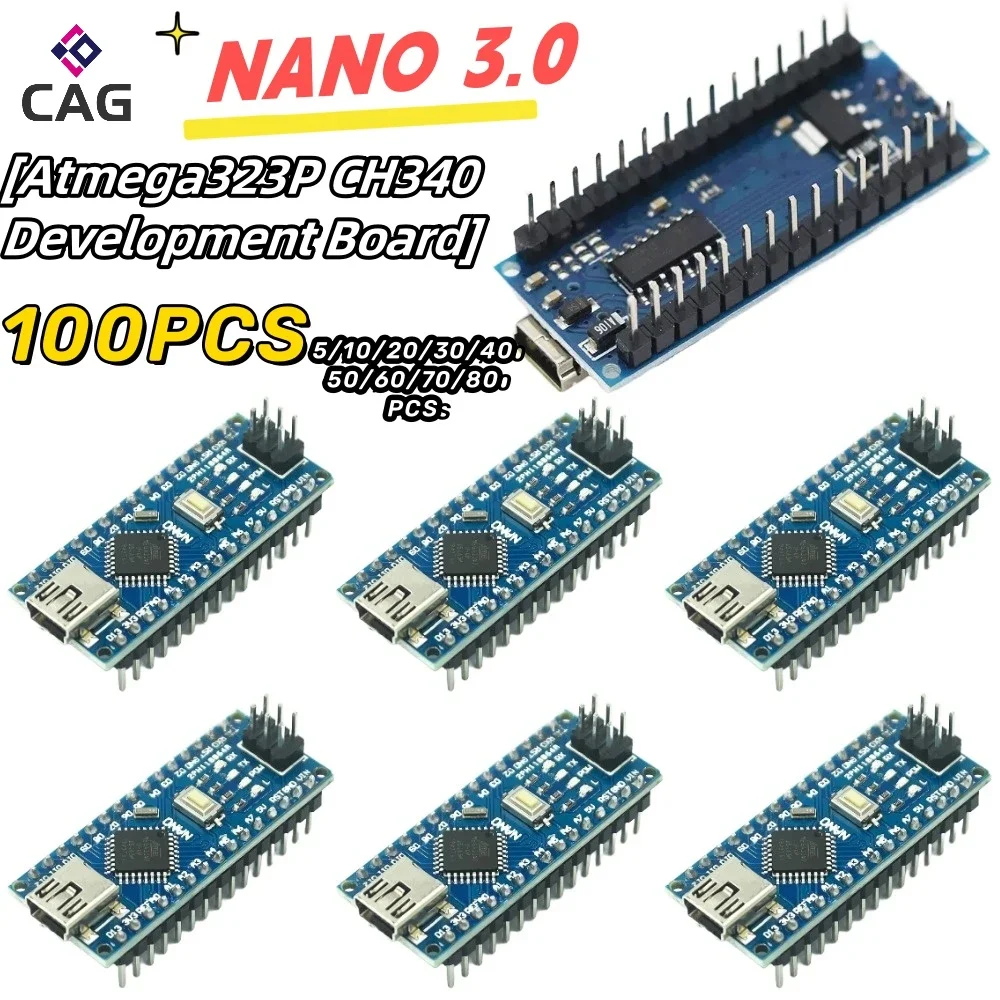 5 - 100 PCS Mini Nano 3.0 With the Bootloader Compatible Nano Controller for Arduino CH340 USB Driver 16Mhz ATMEGA328P