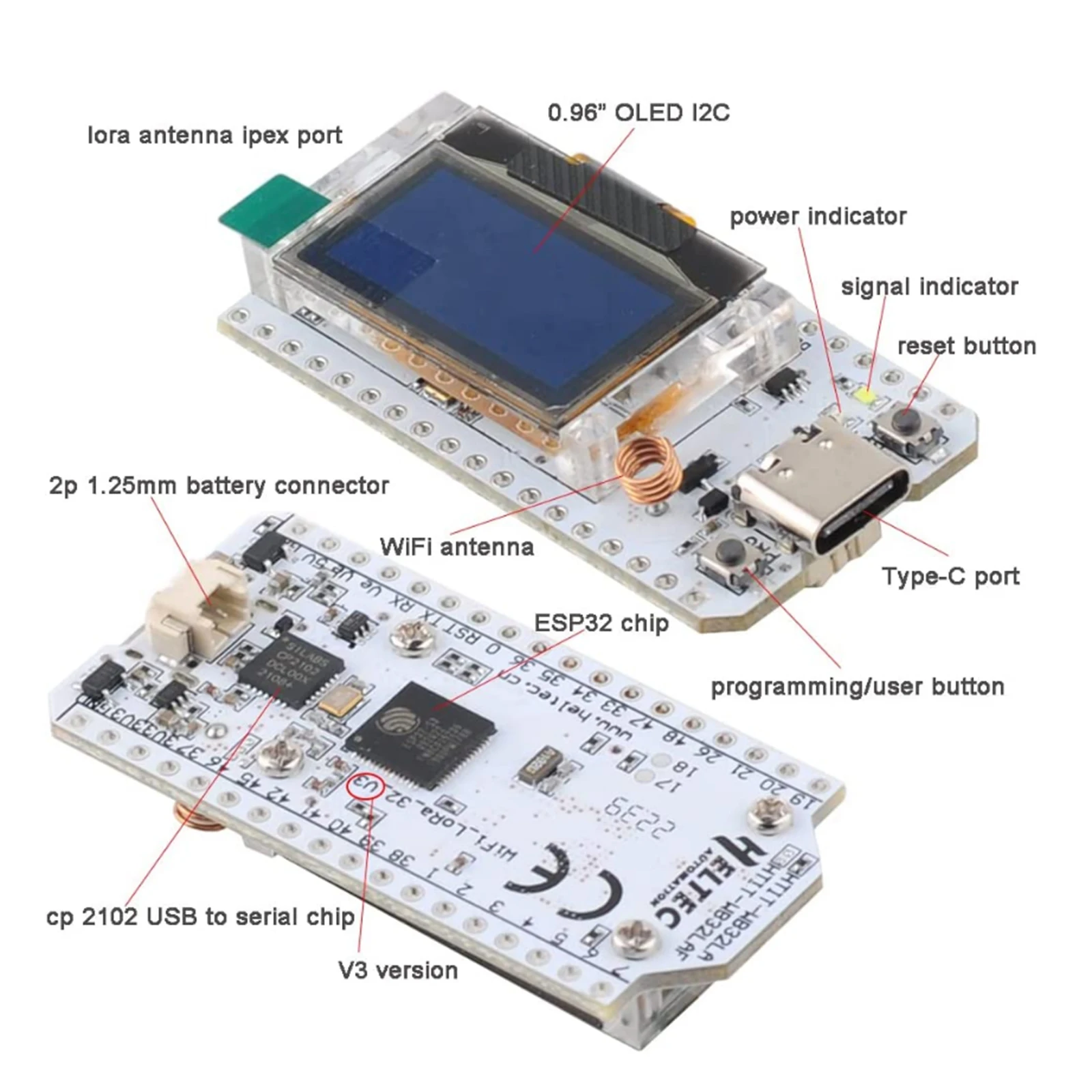 2 Sets ESP32 Lora V3 Kit 0.96 Inch OLED Display Development Board 868MHz 915MHz LoRa32 SX1262 for Arduino Meshtastic Devices