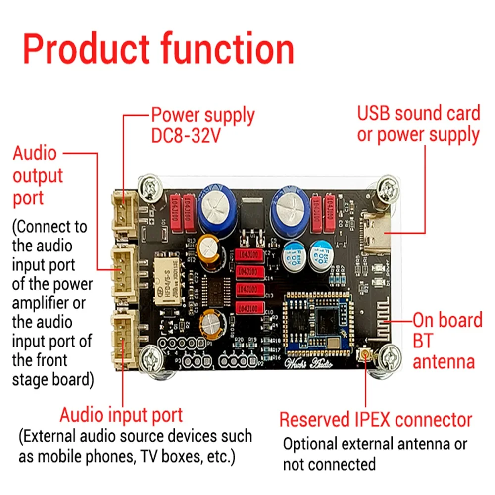 ZK-QCC Qualcomm QCC5125 QCC3034 Bluetooth 5.1 Lossless Decoding Board APTX LDAC Audiophile Grade DC8-32V PCM5102A DAC Chip