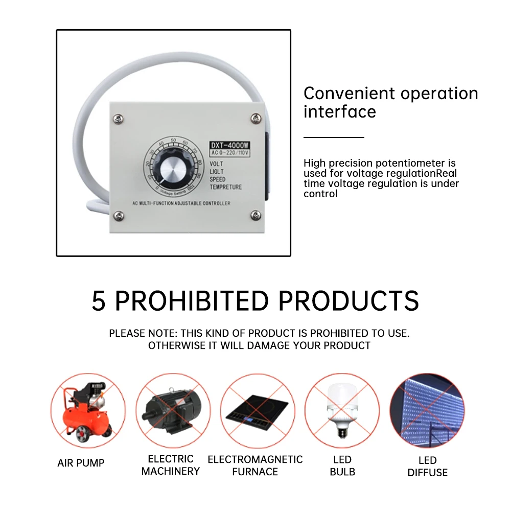 4000W High-power Adjustable Voltage Regulator AC220V/AC110V Dimmer Speed Temperature Light Compact Variable Voltage Controller