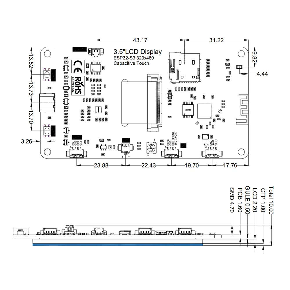 ESP32-S3 3.5-inch WiFi Bluetooth Development Board IPS 320*480 LED Display Module Touch Screen Support for Xiaozhi AI Type C