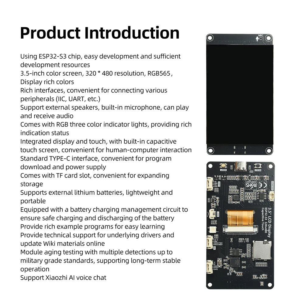 ESP32-S3 3.5-inch WiFi Bluetooth Development Board IPS 320*480 LED Display Module Touch Screen Support for Xiaozhi AI Type C