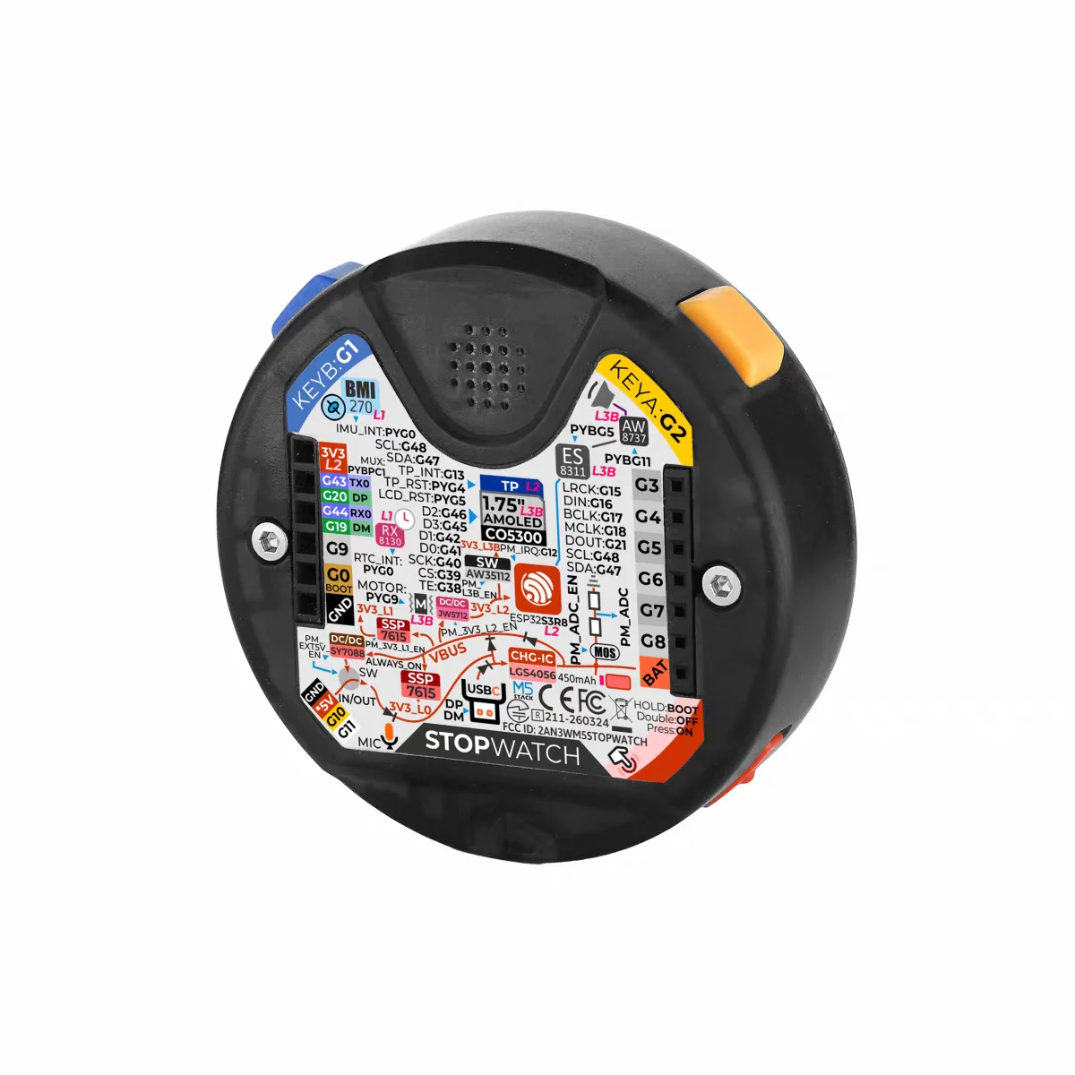 Official M5Stack StopWatch Portable and Interactive AMOLED Circular Touch Development Board for Scenarios
