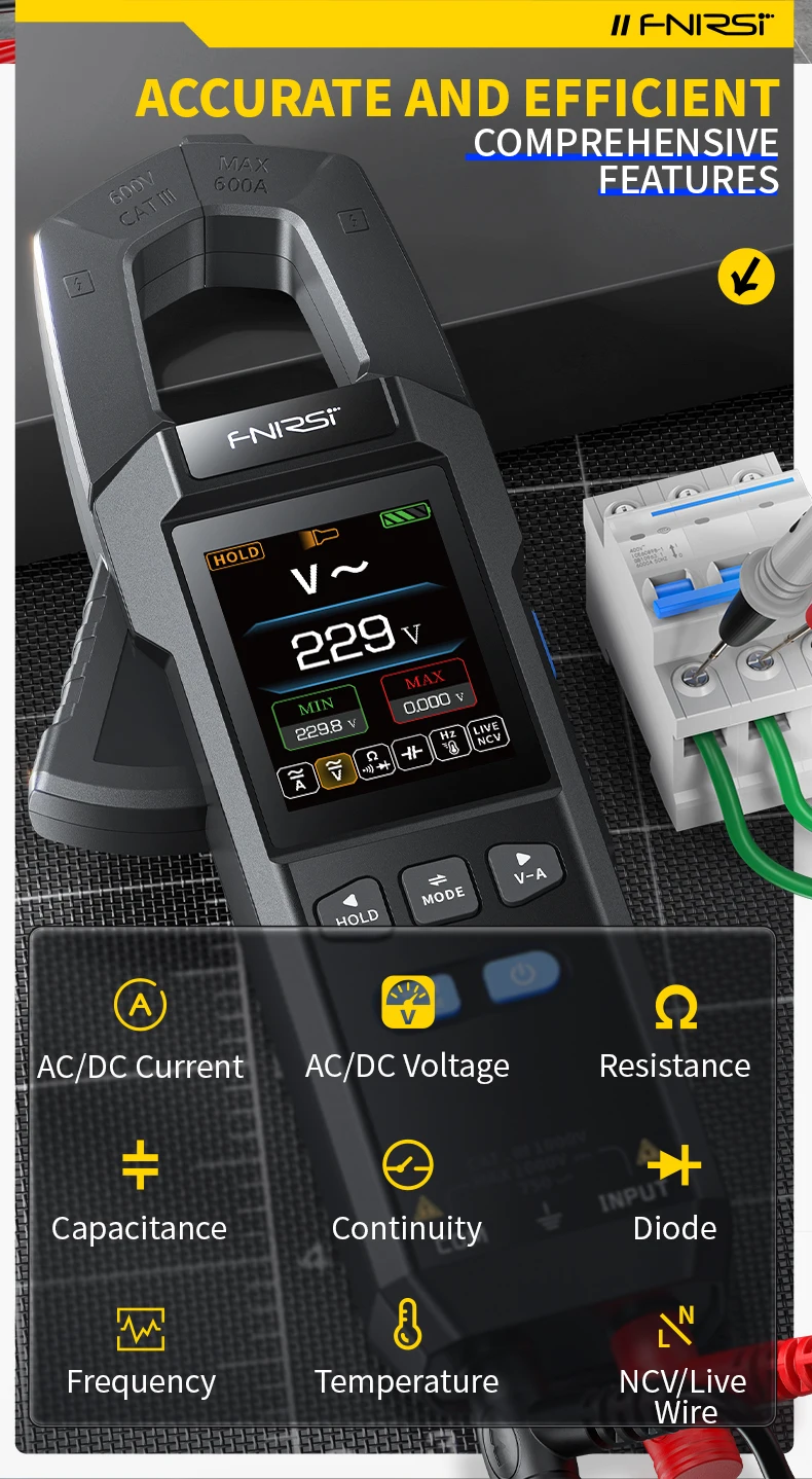 FNIRSI DMC-100 DC AC Current Clamp Meter 10000 Counts Digital Multimeter 600A Amperimetric Clamp Tester NCV Electrician Tools