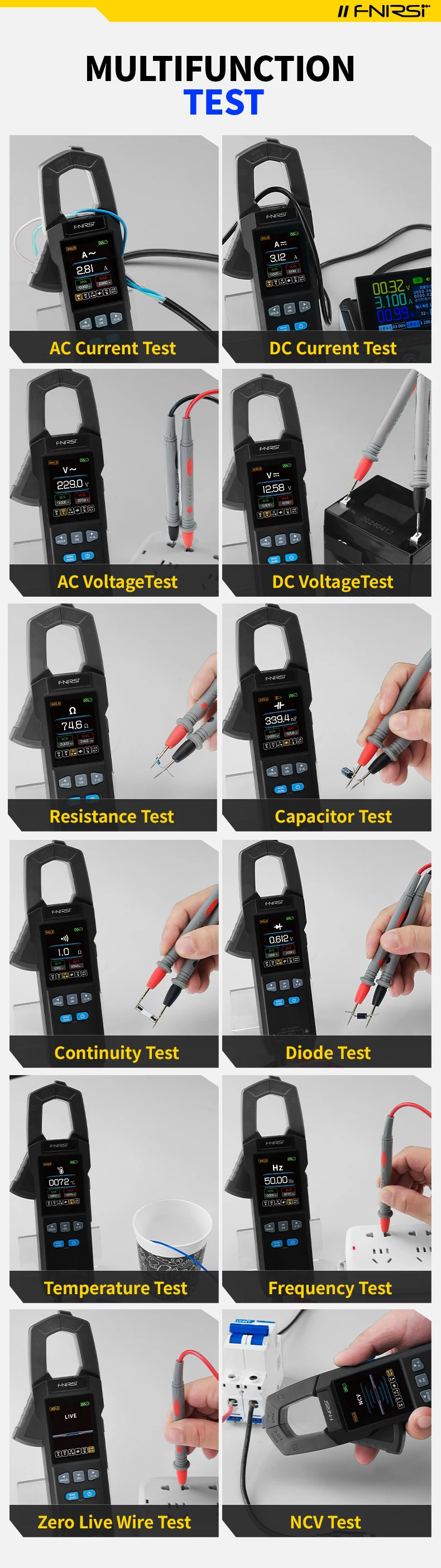 FNIRSI DMC-100 DC AC Current Clamp Meter 10000 Counts Digital Multimeter 600A Amperimetric Clamp Tester NCV Electrician Tools