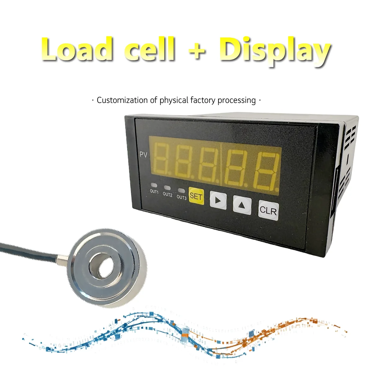 Through-Hole Load Cell and 5-Digit Force Indicator Set Stainless Steel Donut Load Cell for Bolt Tension Measurement 5t