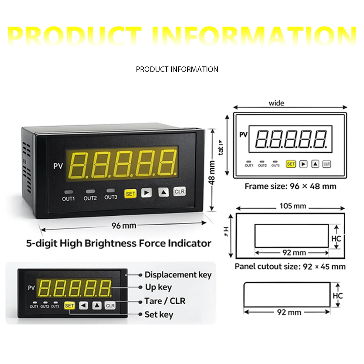Through-Hole Load Cell and 5-Digit Force Indicator Set Stainless Steel Donut Load Cell for Bolt Tension Measurement 5t