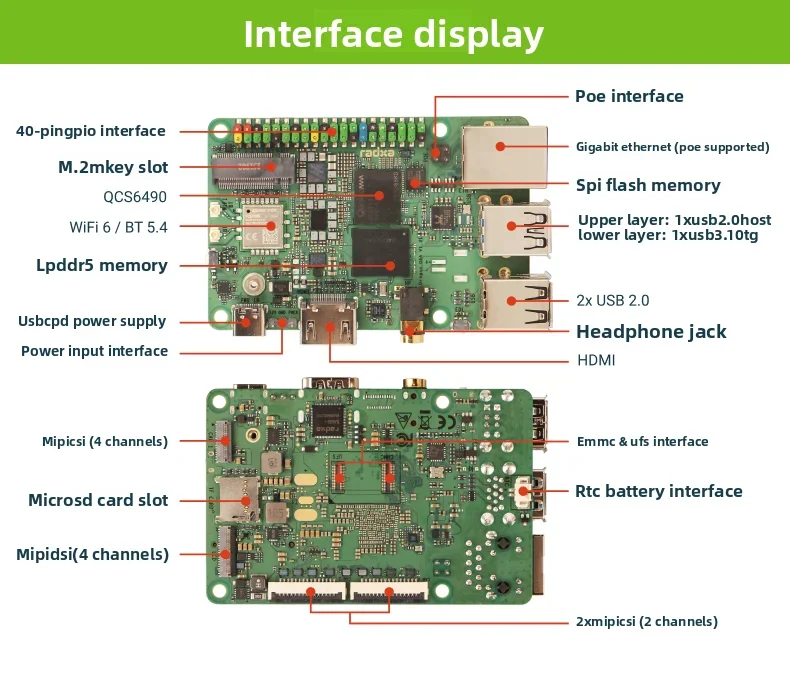 BoMaSRadxa Dragon Q6A Dev Board QCS6490 12TOPS LPDDR5 Linux OS Gigabit Ethernet For AI Edge Computing