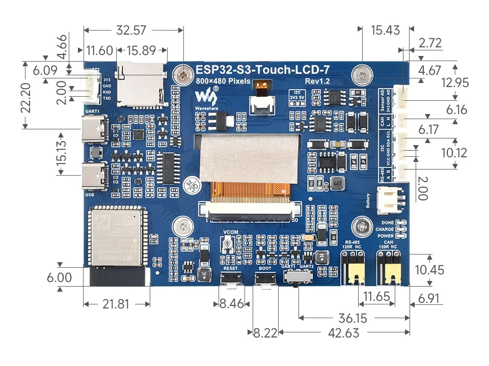 Waveshare ESP32-S3-LCD-7,ESP32-S3 7inch Display Development Board, ESP32 With Display,800×480,Options For Touch Function,32-bit