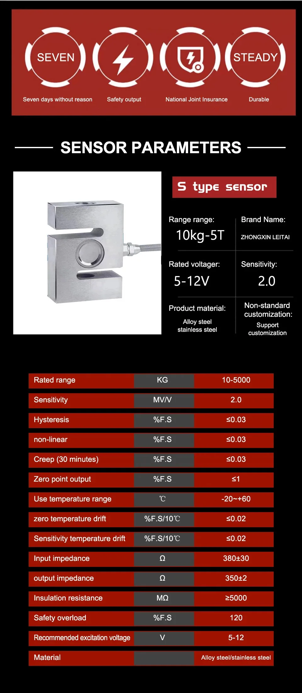 High Quality S Type Weighing Sensor Weight Sensor Load Cell +Load Cell Indicator ,Display 10kg 20kg 30kg - 1 Ton 2T Biosensor