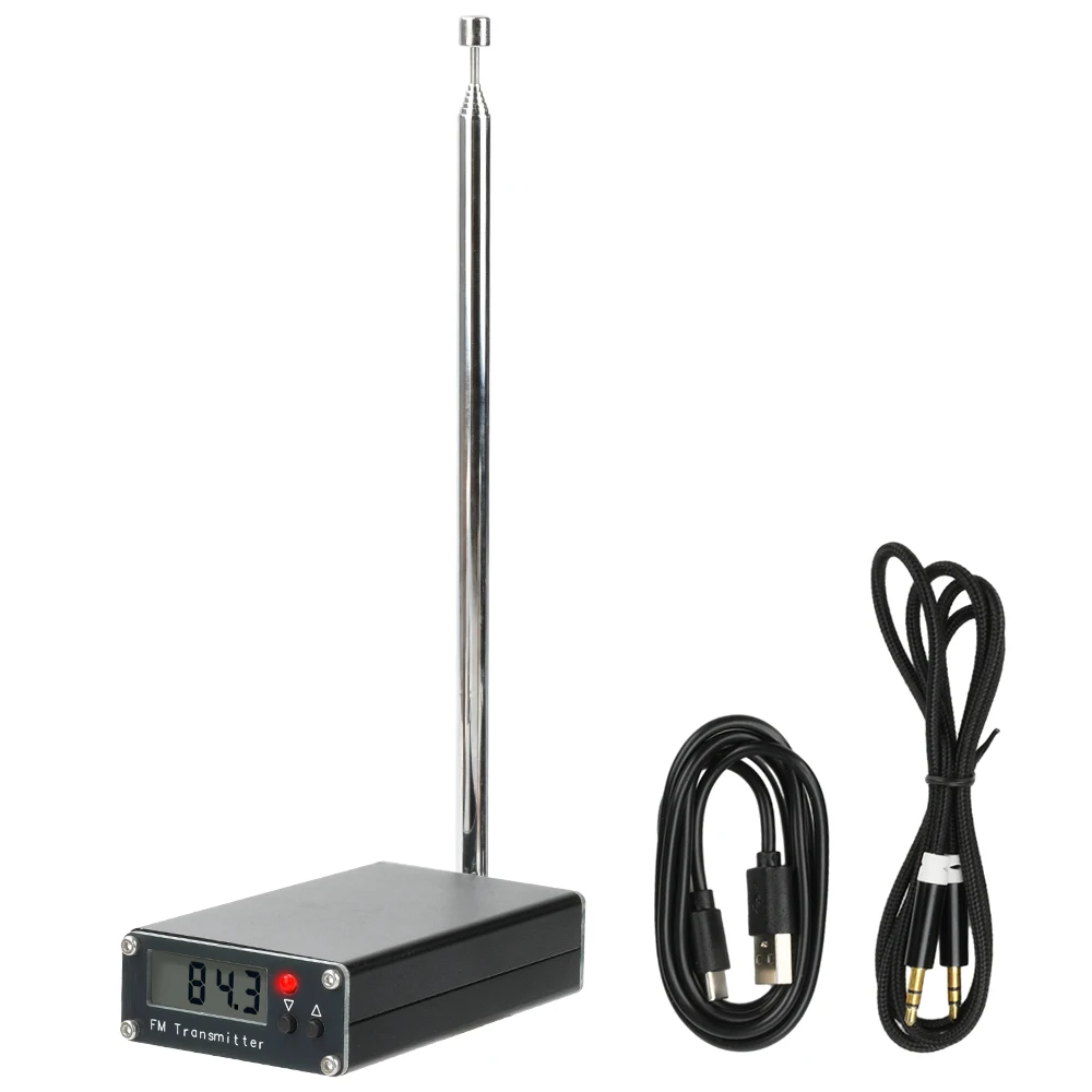 76-108MHz Frequency Band 2000m FM Transmitter 0.5W Digital LCD Display FM Transmitter Audio Stereo 3.5mm Interface USB Type-C 5V