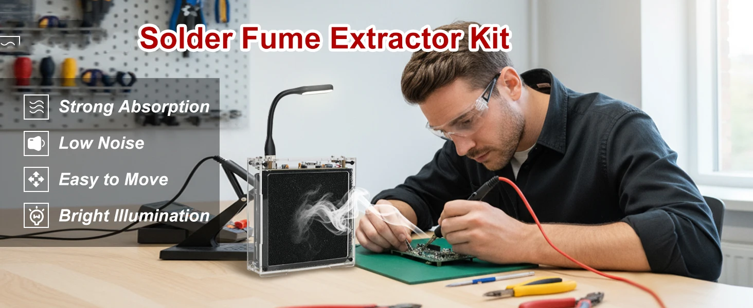 Soldering Fume Absorber Electronics Kit DIY Smoke Extractor with LED Fan Essential Soldering Station Accessory for Smoke Removal