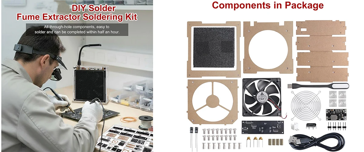 Soldering Fume Absorber Electronics Kit DIY Smoke Extractor with LED Fan Essential Soldering Station Accessory for Smoke Removal