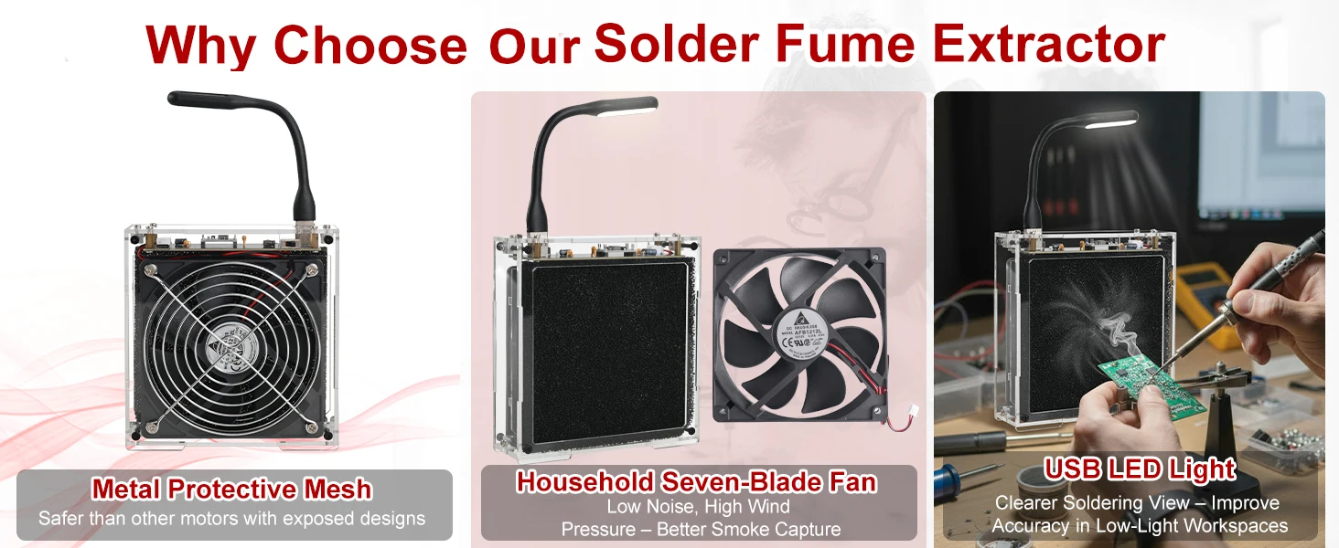Soldering Fume Absorber Electronics Kit DIY Smoke Extractor with LED Fan Essential Soldering Station Accessory for Smoke Removal