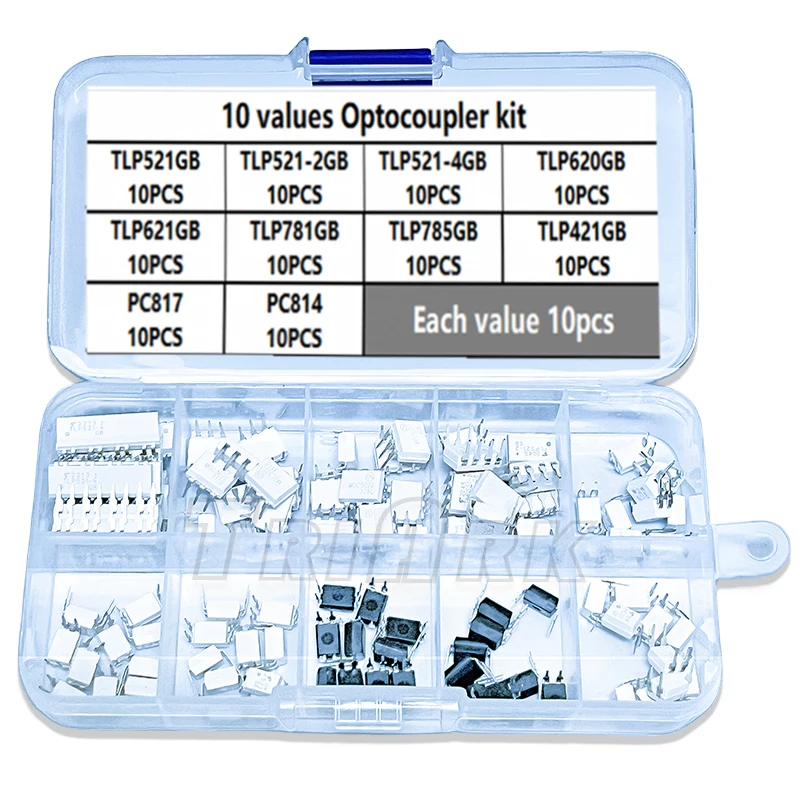 100PCS/Set Optocoupler Kit TLP421 TLP521 TLP521-2GB TLP521-4GB PC817 PC814 TLP621 TLP620 TLP781 TLP785 Electronic Component Kit