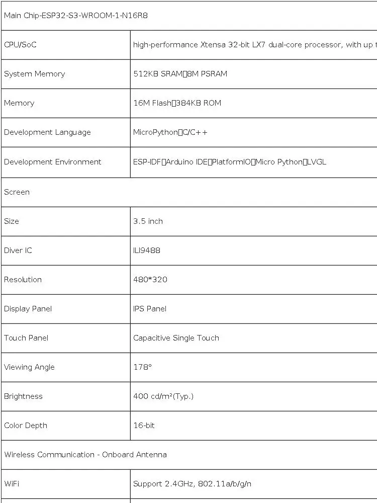 CrowPanel Advance 3.5-HMI ESP32 AI Functions Display 320x240 IPS Touch Screen Support Arduino/LVGL/Micropython