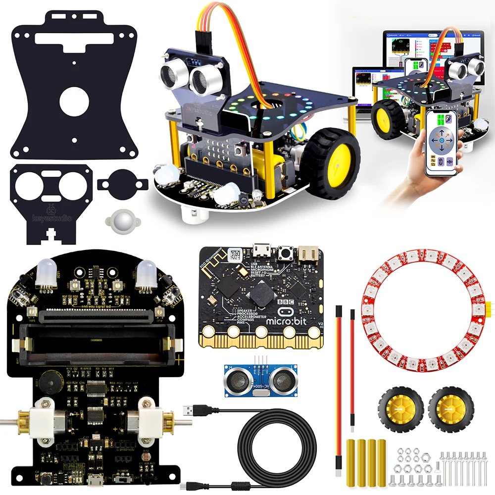 Keyestudio Microbit V2 Robot Car Kit for BBC Microbit V2 Smart Robot Cars for Makecode & Micropython Programming STEM Kit