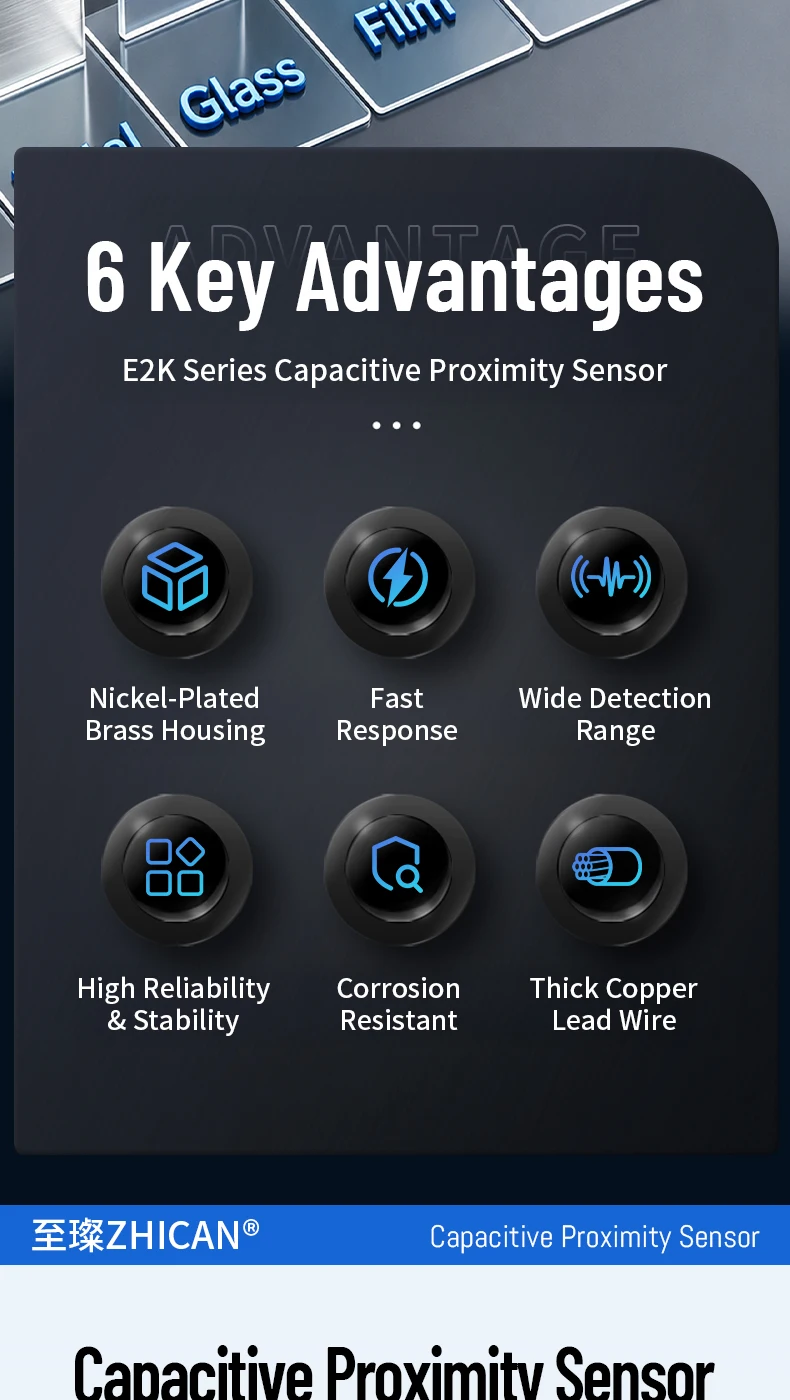 ZHICAN E2K M12 M18 Capacitive Proximity Sensor 30mm Long Range Plastics Glass Wood Metals Nonmetal Material Detection Switch