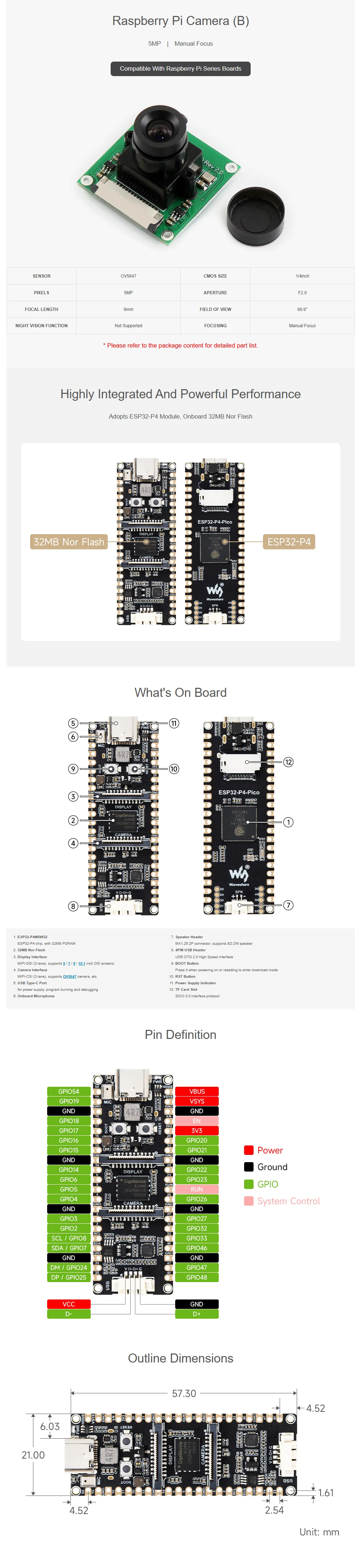 Waveshare ESP32-P4-Pico Development Board ESP32 P4 Module ESP32-P4 MCU Featuring 32-bit RISC-V Dual-Core and Single-Core