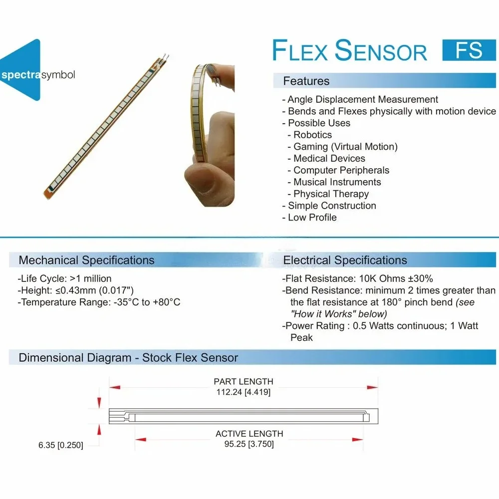 5 PCS 2.2/4.5 inch Bend Flex Sensor for Robotic Hand Power Electronic Glove Sensor Flex 2.2 Flex 4.5