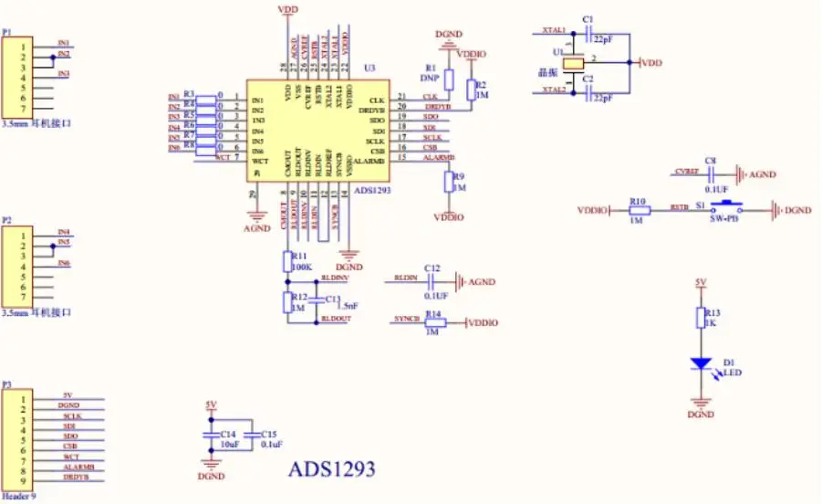 ADS1293 Digital Electrocardiogram (ECG) Module Physiological Signal Measurement 3-Channel 24-Bit Analog Front End