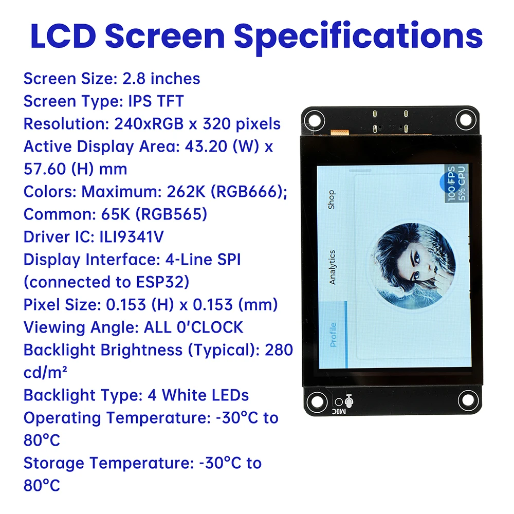 ESP32-S3 Development Board Wifi Bluetooth Intelligent Display Screen 2.8 Inch TFT Module Touch Screen Type C ES3N28P ES3C28