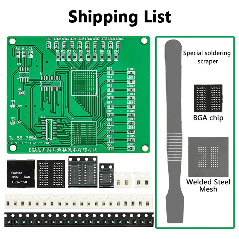 BGA Chip Soldering Practice Board Kit 555 4017 SMD Flow light Circuit DIY kit