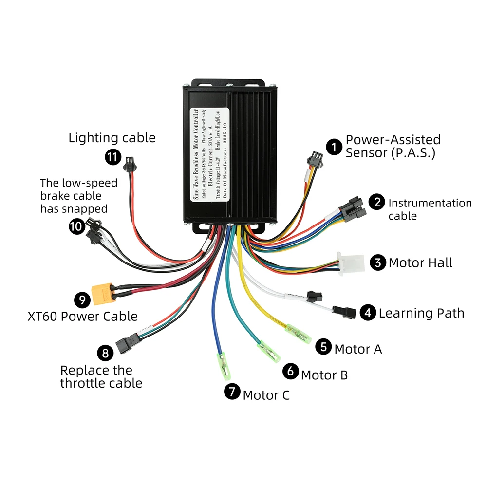 36V 48V 64V 30A Electric Vehicle Motor Controller 750-1500W Sine Wave Three-Mode Driver SM Connector Instrument Bicycle S866
