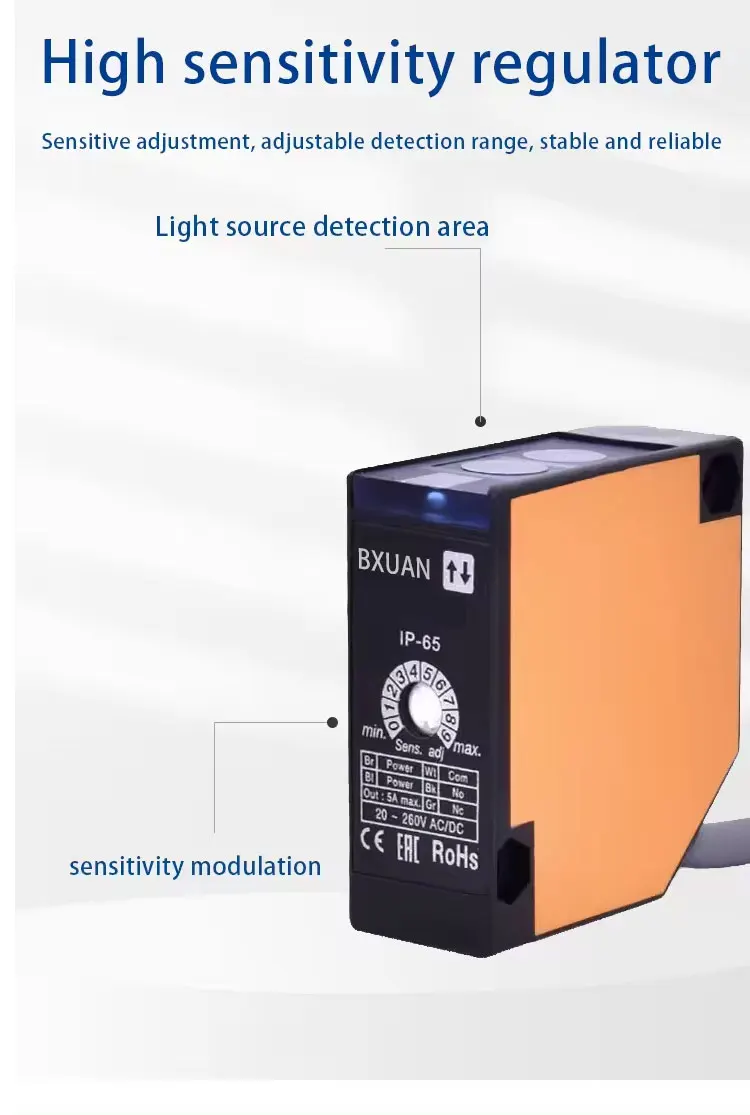 A3R Series Diffuse Reflection Photoelectric Switch Sensor, 4-Meter Detection Distance Relay Output