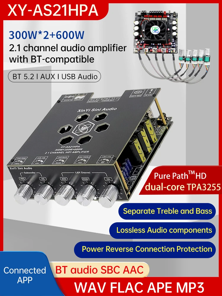 AS21HPA high-power Bluetooth digital amplifier board 2.1 channel subwoofer 300W * 2+600W imported TPA3255 chip
