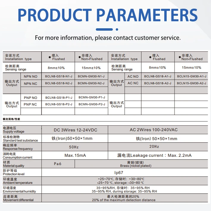 Fast Delivery M18 Proximity Switch Sensor Capacitive Sensor DC 3-Wire 12-24VDC/AC 100-240VAC Three Wire Output NPN PNP NO NC