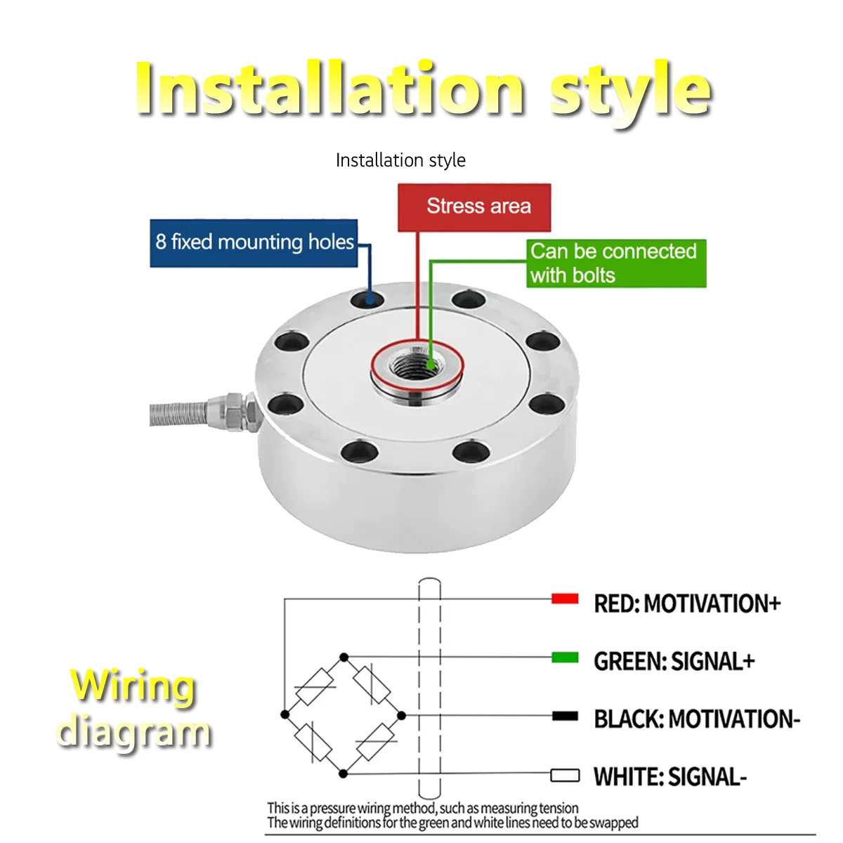 Wheel Spoke Load Cell 8/16 Mount Holes Compression Sensor with Cable 30kg-5000kg 40-100t Custom for Press Weighing System