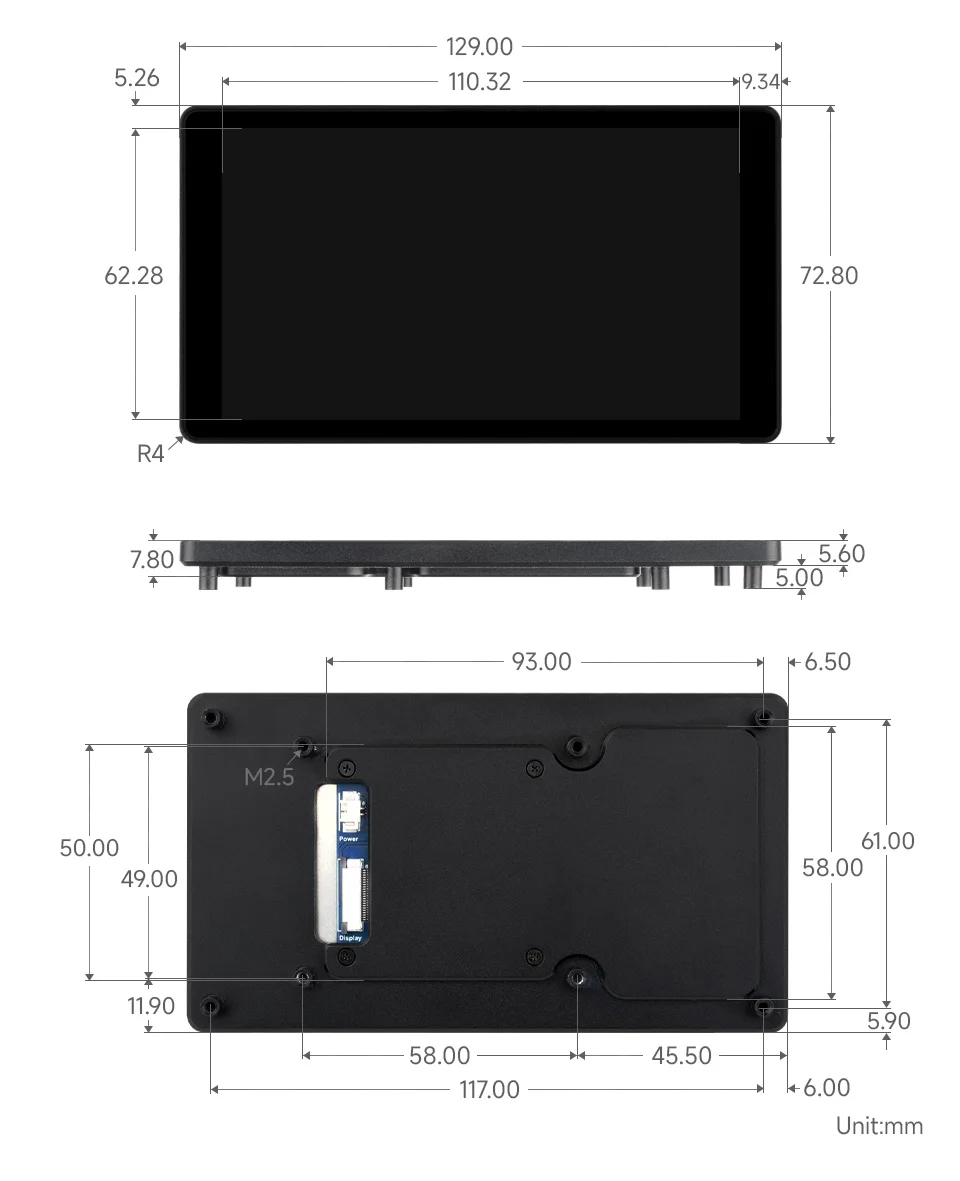5inch DSI Capacitive Touch Display,720 × 1280,IPS,Optical Bonding Toughened Glass Panel,DSI Interface,5-Point Touch, Aluminum