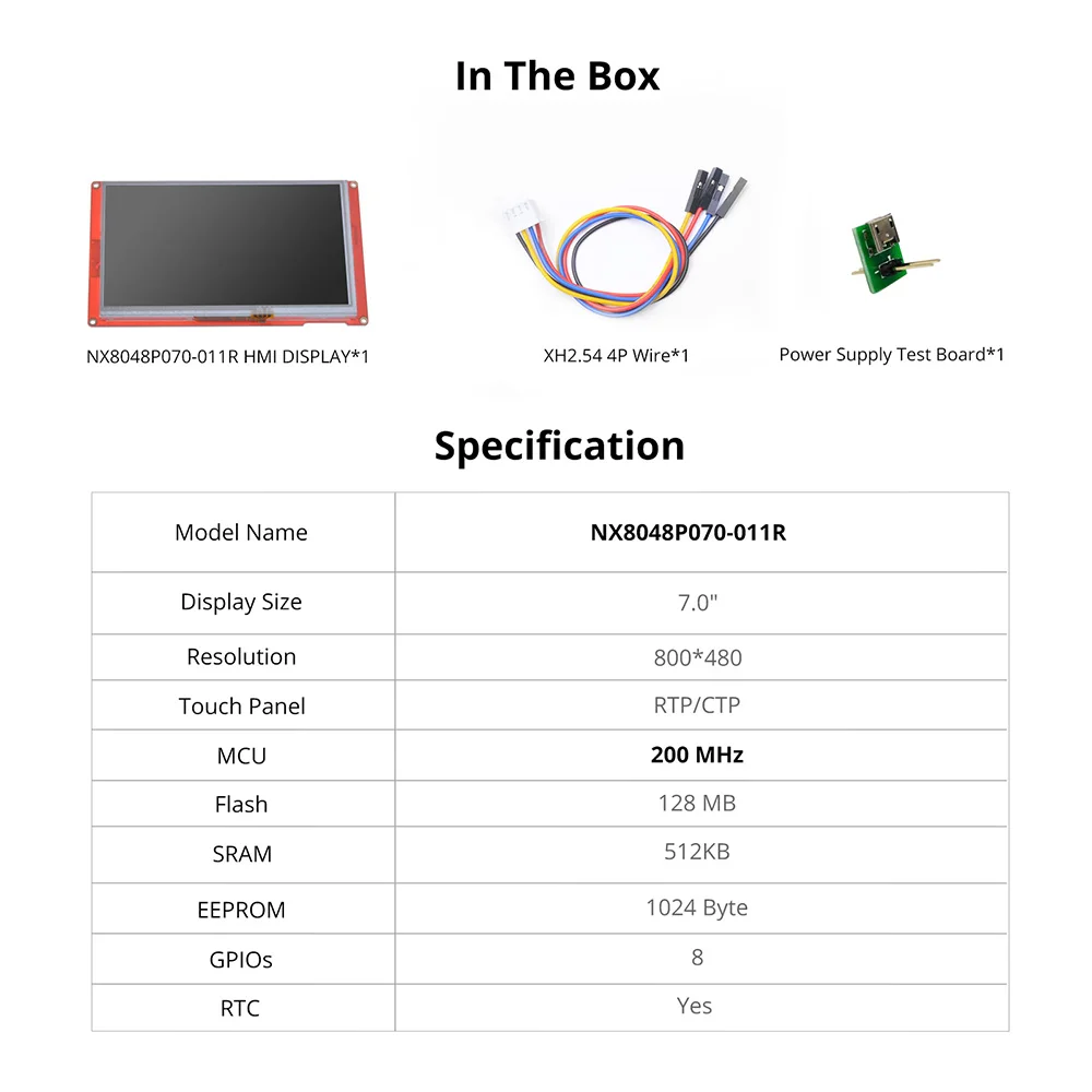 NEXTION 7.0'' Intelligent LCD Touch Display Module NX8048P070-011C/R Multifunction HMI Resistive/Capacitive Without Enclosure