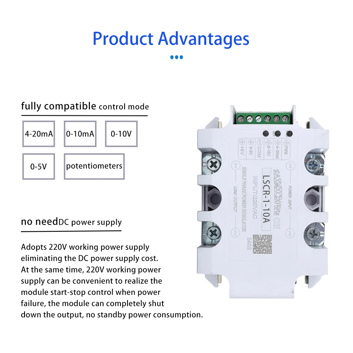 Single Phase 25A 220V AC Voltage Regulator Module,SSR SCR 4-20mA,0-10V Potentiometer Control