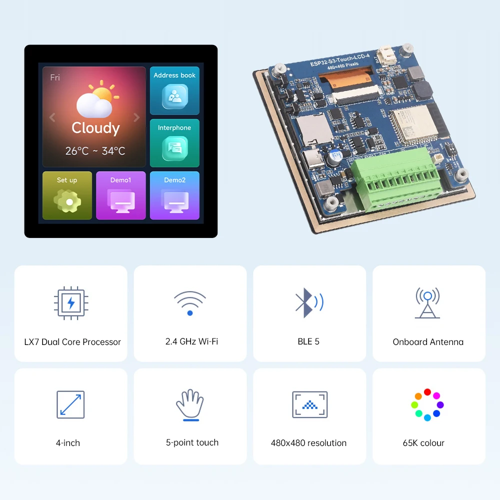 ESP32 S3 4-inch LCD Development Board Capacitive Touch Display 480x480 ESP32-S3-Touch-LCD-4 Support WiFi and Bluetooth