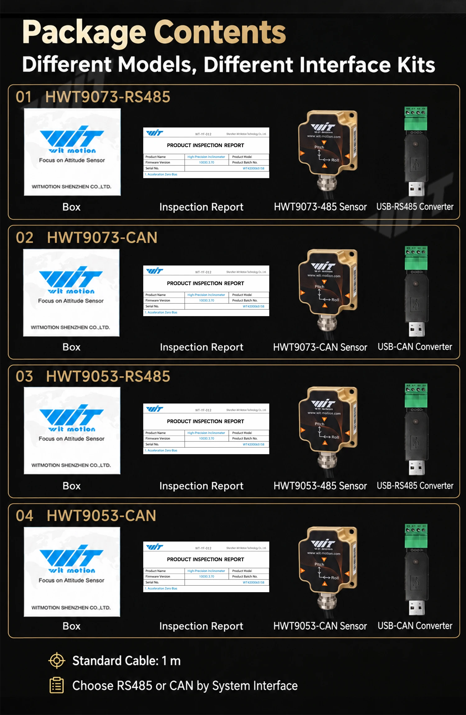 WitMotion HWT9073 AHRS IMU 3-Axis Accelerometer+Crystal Gyroscope+Magetometer, 0.001deg Accuracy with Advanced Fusion Algorithm