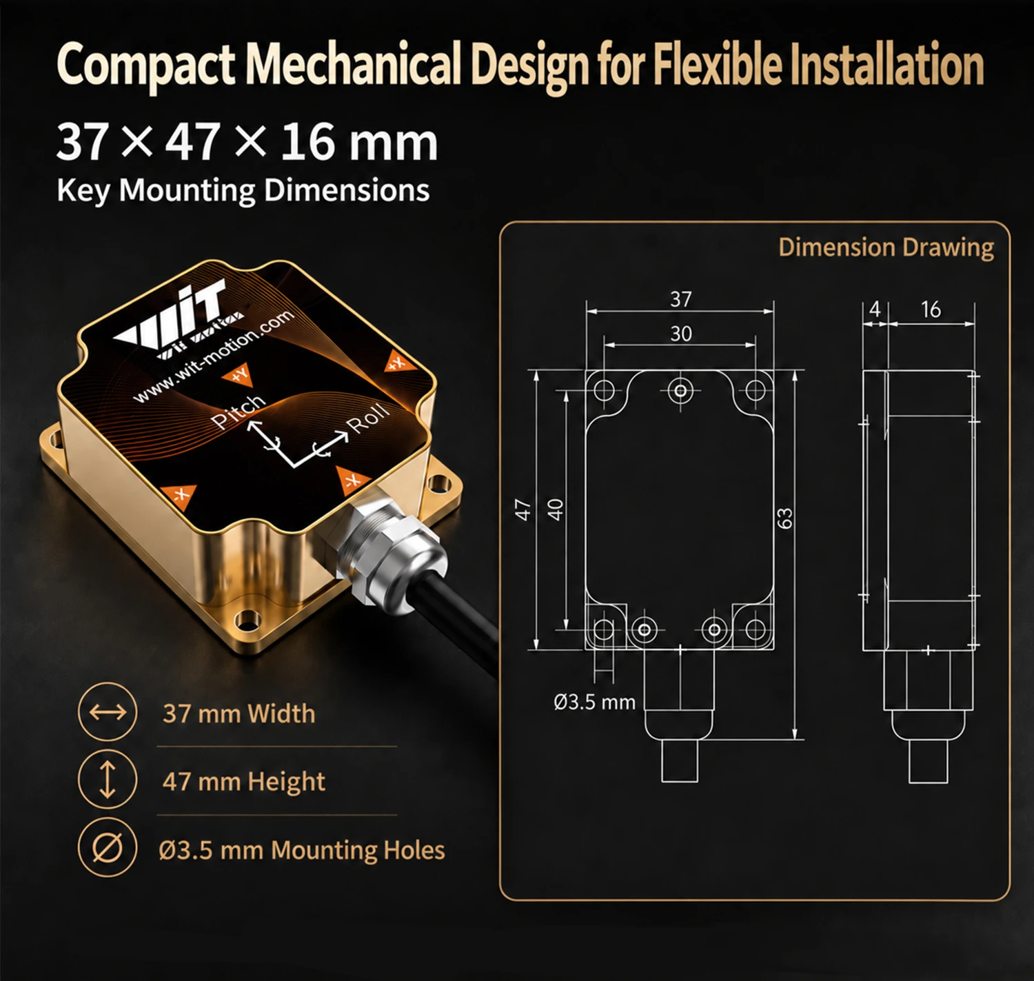 WitMotion HWT9073 AHRS IMU 3-Axis Accelerometer+Crystal Gyroscope+Magetometer, 0.001deg Accuracy with Advanced Fusion Algorithm