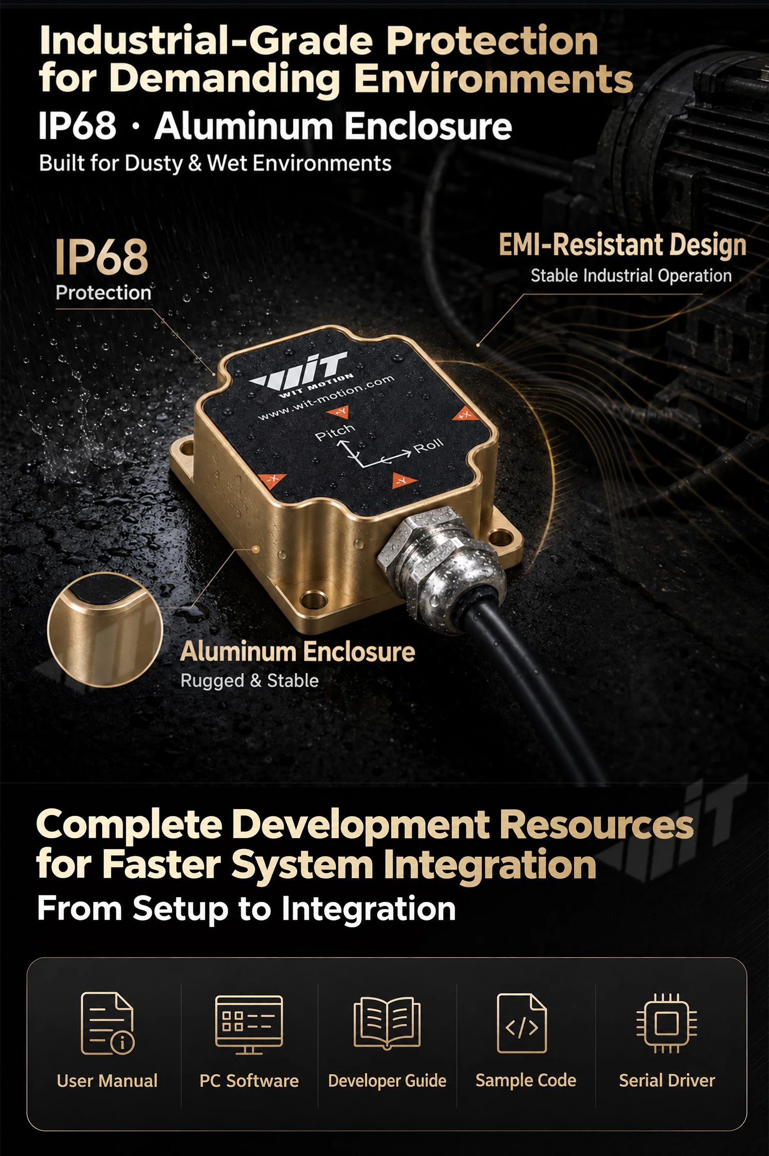 WitMotion HWT9073 AHRS IMU 3-Axis Accelerometer+Crystal Gyroscope+Magetometer, 0.001deg Accuracy with Advanced Fusion Algorithm