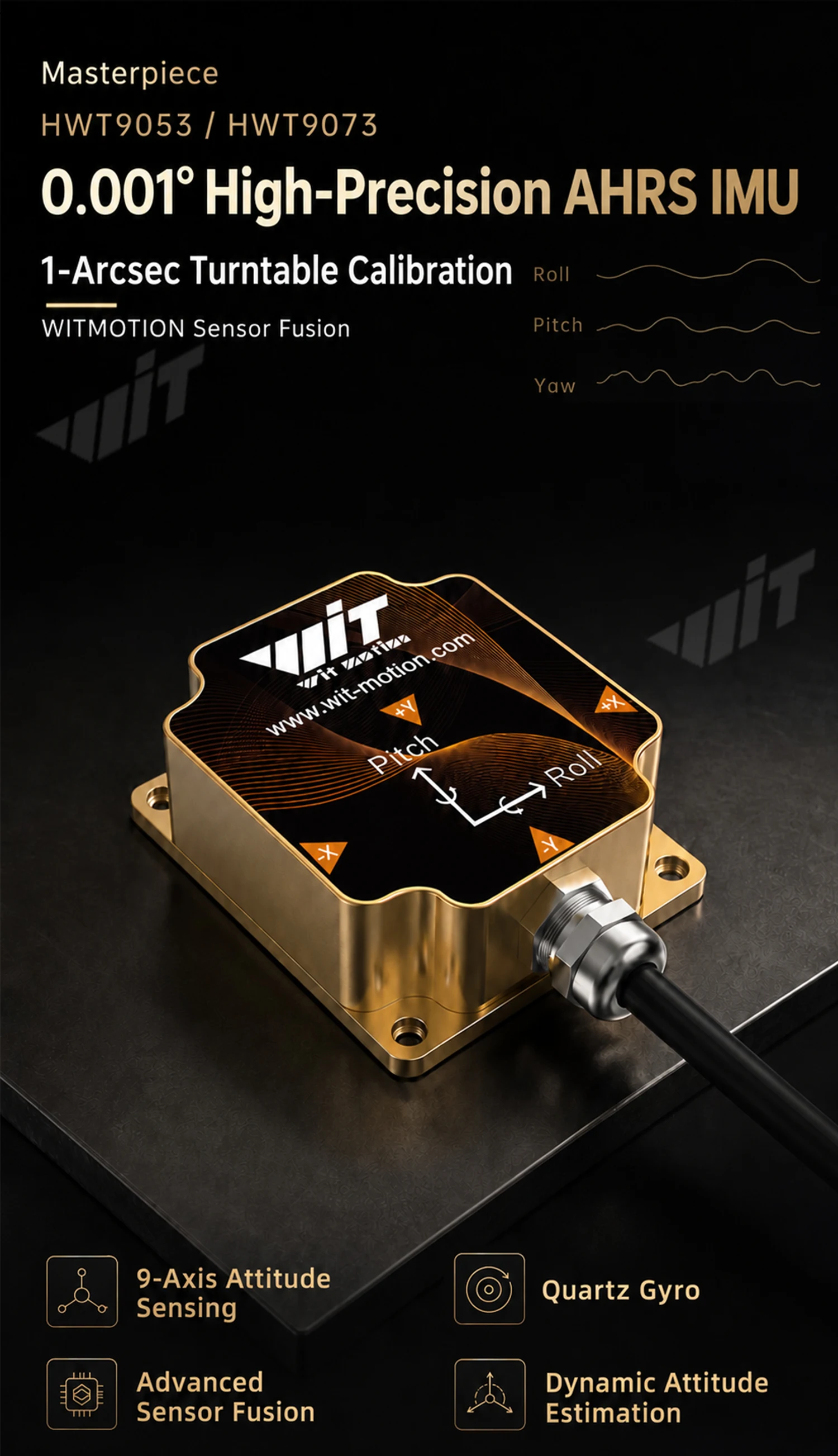 WitMotion HWT9073 AHRS IMU 3-Axis Accelerometer+Crystal Gyroscope+Magetometer, 0.001deg Accuracy with Advanced Fusion Algorithm