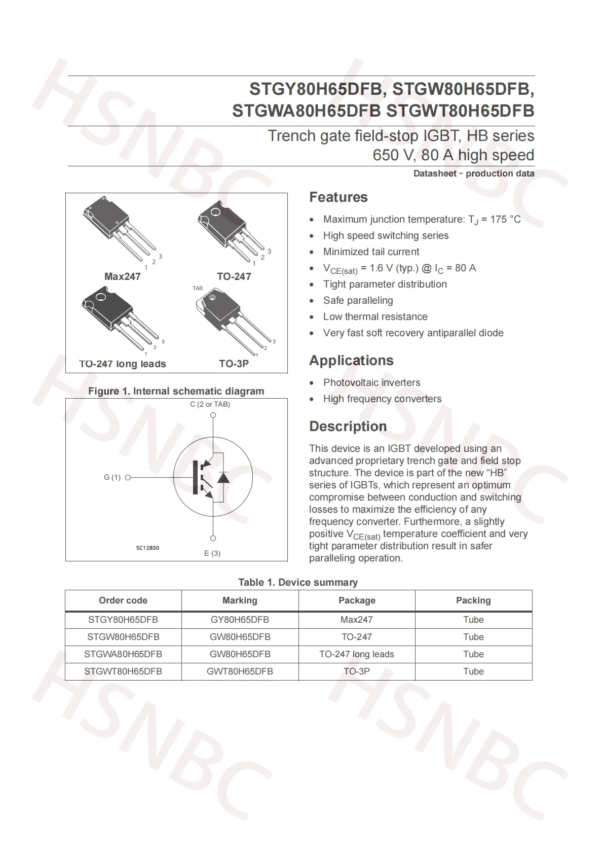 10PCS STGWA80H65DFB GWA80H65DFB TO-247 80A 650V IGBT Power Transistor 100% New Original