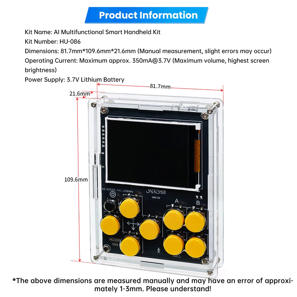 Handheld DIY Kit Game Console with Xiaozhi AI Voice Dialogue Built in 25 Classic Games Weather Clock Music Spectrum Electronic
