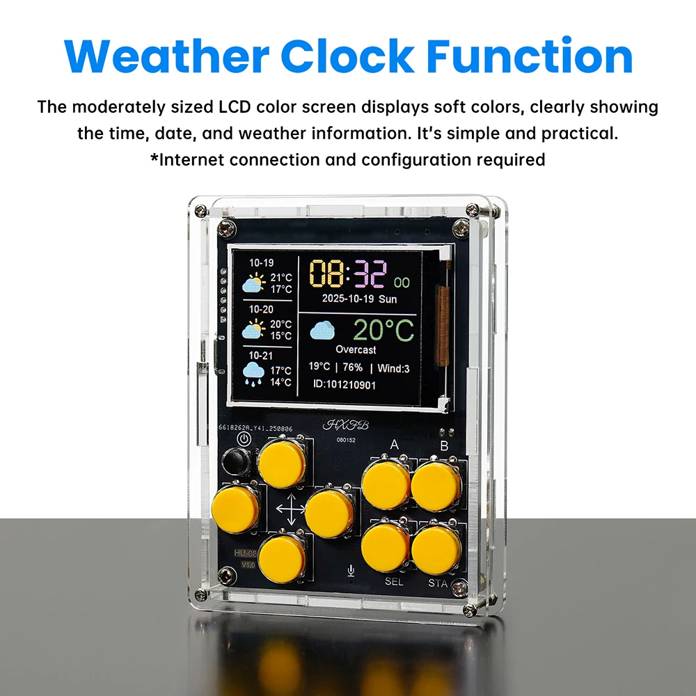 Handheld DIY Kit Game Console with Xiaozhi AI Voice Dialogue Built in 25 Classic Games Weather Clock Music Spectrum Electronic