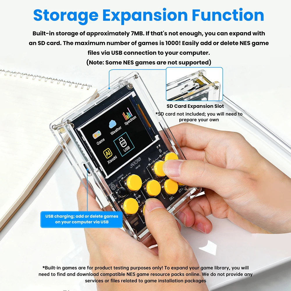 Handheld DIY Kit Game Console with Xiaozhi AI Voice Dialogue Built in 25 Classic Games Weather Clock Music Spectrum Electronic