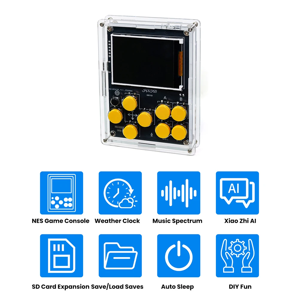 Handheld DIY Kit Game Console with Xiaozhi AI Voice Dialogue Built in 25 Classic Games Weather Clock Music Spectrum Electronic