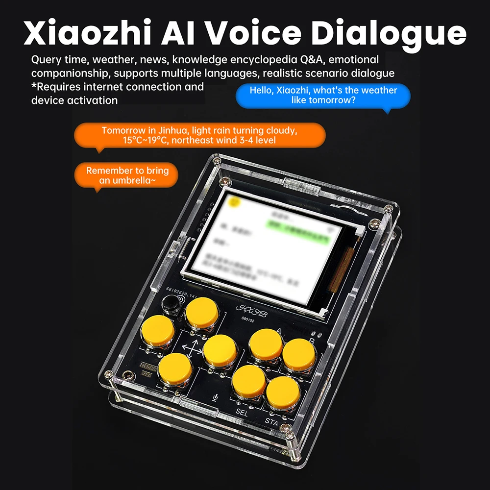 Handheld DIY Kit Game Console with Xiaozhi AI Voice Dialogue Built in 25 Classic Games Weather Clock Music Spectrum Electronic
