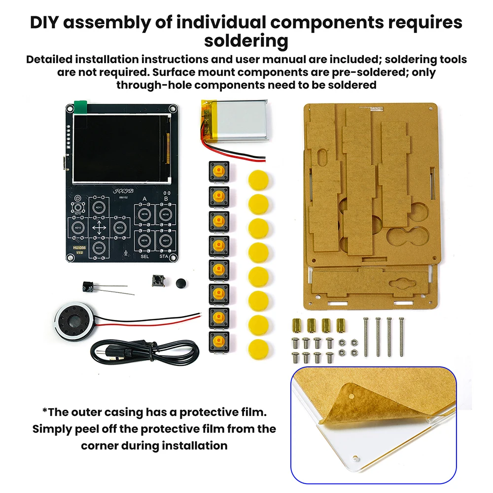 Handheld DIY Kit Game Console with Xiaozhi AI Voice Dialogue Built in 25 Classic Games Weather Clock Music Spectrum Electronic